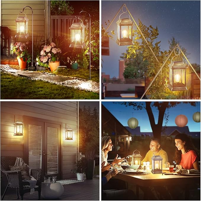 UBright Metal Solar Lantern Lights Outdoor Waterproof Hanging Solar Lights for Outside Garden Lights for Patio Yard LED Bulb 2 Pack