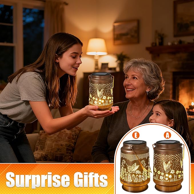 Hummingbird Solar Lantern 2 Pack - Outdoor Decorative Solar Lanterns for Garden, Patio, Backyard, and Porch - Waterproof Hanging Lantern for Outside - Perfect Gifts for Women