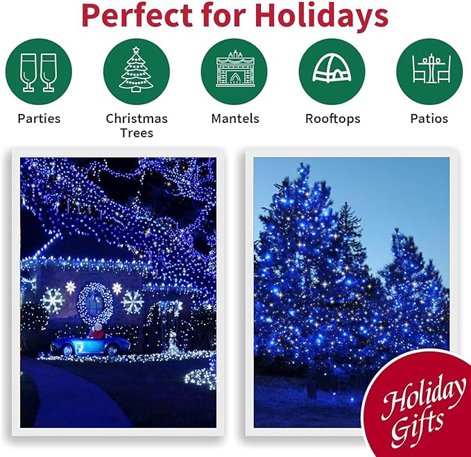 LAMPHOME Blue Clear Christmas String Lights, 100 ct 20FT Incandescent Mini Fairy Lights Set, UL Certified White Wire Lights for Indoor Outdoor Halloween Holiday Home Xmas Tree Patio Décor