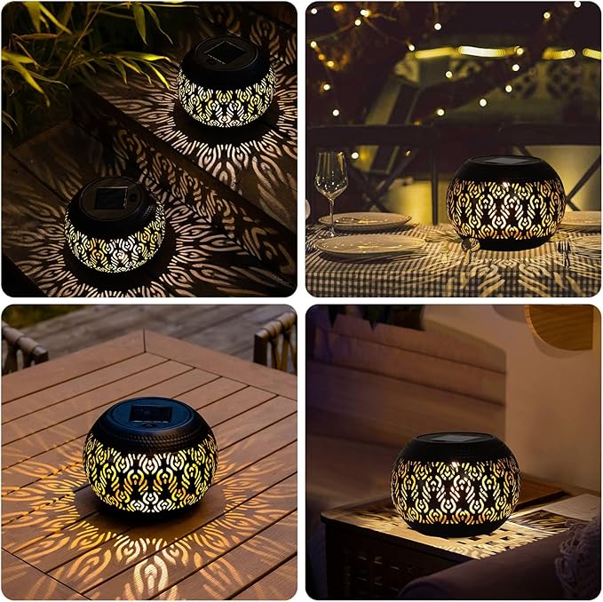 Solar Lanterns Waterproof Outdoor Decor,Hollow Out Retro Metal Solar Lights, Unique Gardening Gifts for Women Mom, Outside Garden Yard Porch Lawn Indoor Tabletop Decorations