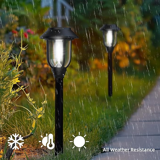 12 Pack Solar Lights Outdoor, Bright 6000K Cool White Solar Pathway Lights Waterproof Auto On/Off Powered,Landscape Lighting for Walkway, Yard, Path, Driveway, Garden