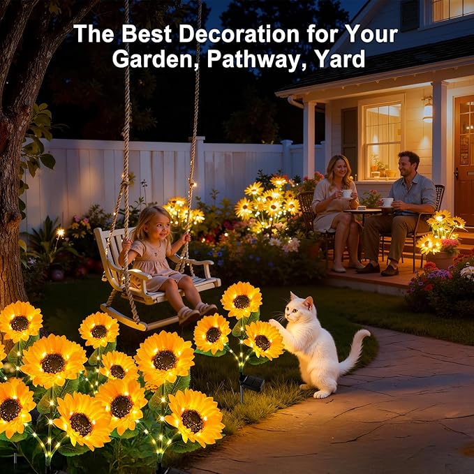 KOOPER Solar Lights Outdoor Garden Decor - Upgraded 3 Pack with 9 Sunflower Lights, Waterproof Solar Outdoor Lights Auto ON/Off Solar Decorative Lights for Garden, Patio, Backyard