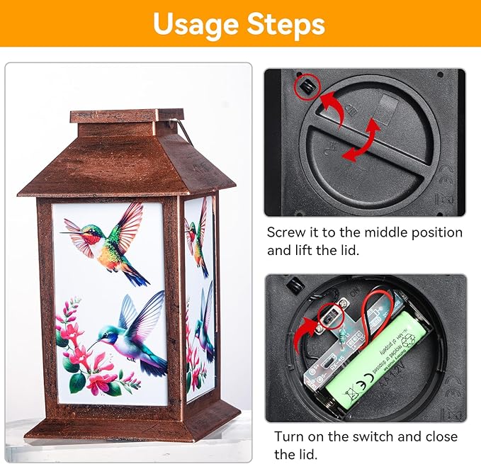 JOBOSI Solar Lantern Hummingbird, Portable Decorative Gift, Solar Light, Gifts for Mom, Women, Grandma, Garden Yard Lawn Decoration, Christmas and New Year Gift