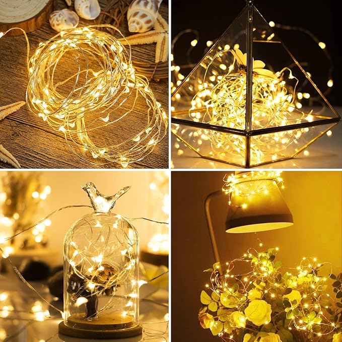 Outdoor String Lights, Warm White Fairy Lights Battery Operated with Remote, Led Twinkle Lights for Bedroom, Dorm, Backyard, Wedding, Tree (Warm White, 66FT-200LED)