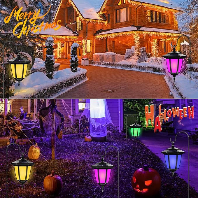 Viewsun 34 Inch Solar Hanging Lights, Shepherd Hook Lights with 4 Lighting Modes Waterproof Outdoor Decorative Solar Lantern Lights for Garden Decor, Patio, Backyard, Pathway, 6 Pack