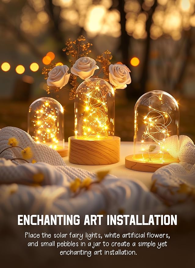 Minetom Solar Fairy String Lights, 33ft 100 LED Waterproof Outdoor Lights for Patio & Wedding, Warm White