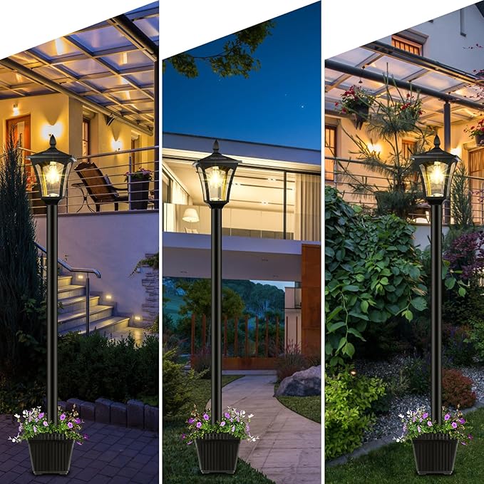 Derynome 72" Solar Outdoor Light with Planter,Waterproof Solar Post Lamp Ligts, Garden Lights for Backyard, Pathway, Patio,Lawn, Driveway Decor