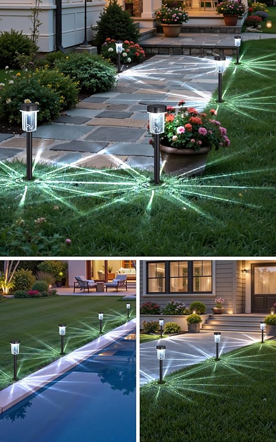 Solar Pathway Lights Outdoor 12 Pack - IP55 Waterproof Solar Powered Garden Lights 6000K Cold White LED, Auto On/Off Outdoor Solar Lights for Yard Driveway Patio Decor Landscape Lighting