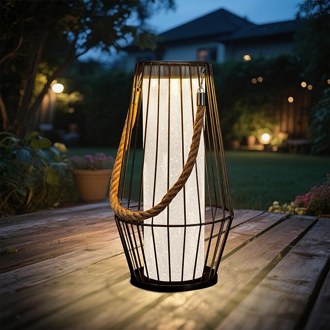 pearlstar Large Solar Lanterns Outdoor Waterproof-Heavy Duty Metal Hanging Lights Solar Table Lamp for Outside Patio Yard Garden Porch Tabletop Decor
