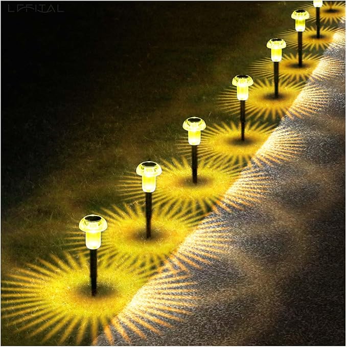 Solar Lights Outdoor 8 Pack Solar Pathway Lights Outdoor 3000K Warm White LED Waterproof Mushroom Lighting Stake for Outside, Yard, Garden, Path, Lawn, Driveway, Patio, Landscape Decorations