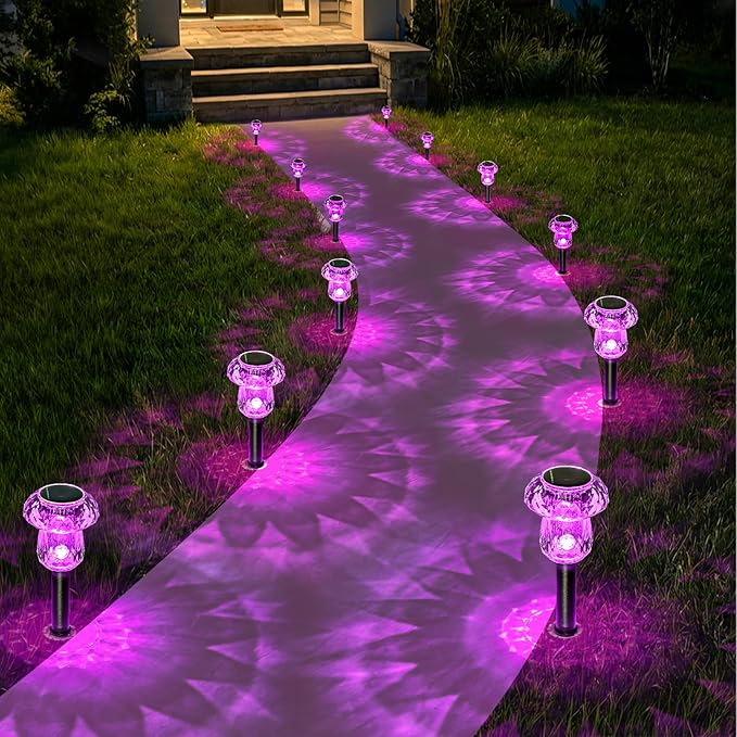 Solar Pathway Lights Outdoor 8 Pack Mushroom Garden Lights Waterproof Solar Powered Yard Lighting for Landscape, Driveway, Path, Walkway, Patio, Outside Garden Decorations, Pink Purple