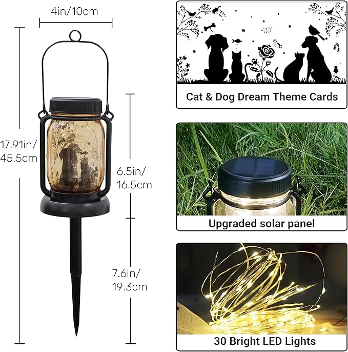 Cat Dog Solar Lanterns, Outdoor Solar Lights, Cat Lamp, Dog Lamp, Garden Decor, Patio Decor, Gifts for Cat Lovers, Gifts for Dog Lovers, Cat Memorials, Dog Memorials, Cat Dog Gifts, Gifts for Girl