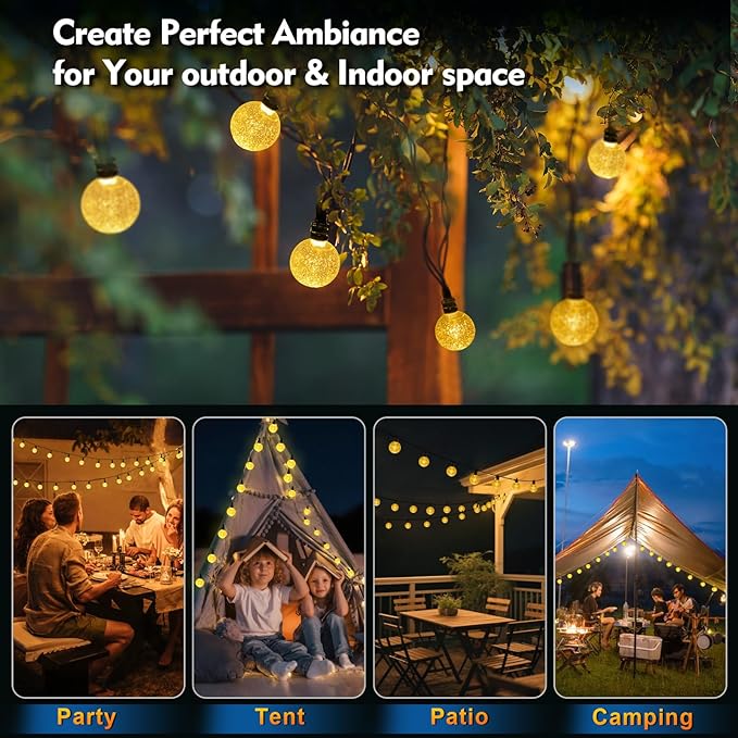 SMY Lighting 25FT Rechargeable Battery Operated 60 LED Crystal Globe String Lights Outdoor/Indoor, Patio Hanging Lights with Remote Timer,Waterproof 8 Lighting Modes for Camping Garden Christmas Decor