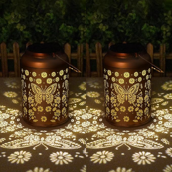 Mothers Day Gifts for Mom Grandma - Birthday Gifts for Women, 2 Pack Butterfly Solar Lanterns Outdoor Waterproof - Butterflies Solar Lights Garden Decor, Outdoor Decor for Patio, Yard