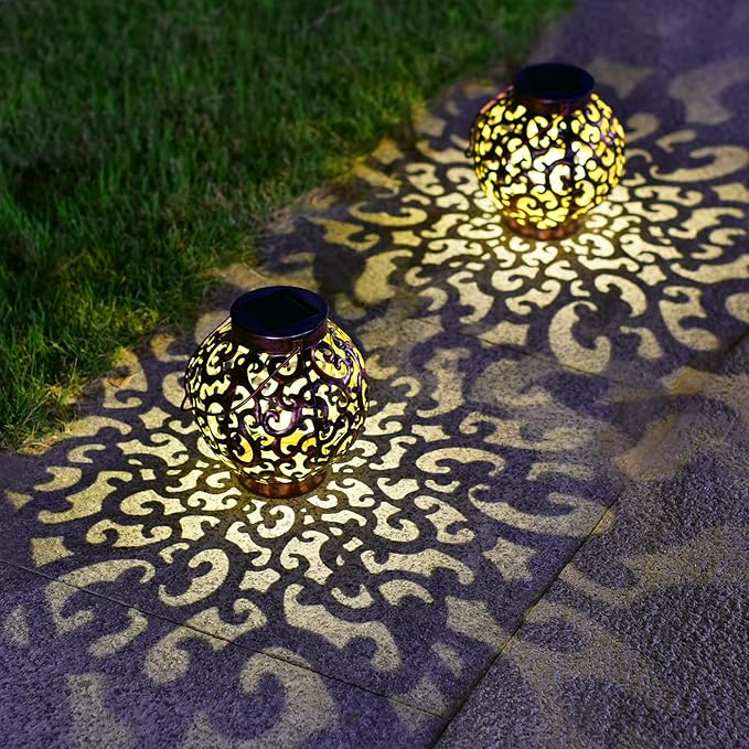 Large Solar Lanterns 2 Pack Outdoor Waterproof LED Metal Hanging Solar Lights for Garden Yard Patio Tree Tabletop Landscape Decorations (Brown)