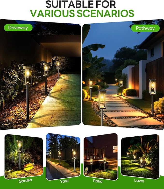 Solar Pathway Lights Outdoor IP65 Waterproof, 8 Pack 3000K LED Auto On/Off Walkway Landscape Light for Yard Lawn Garden Patio Driveway Outside Decor, Warm White