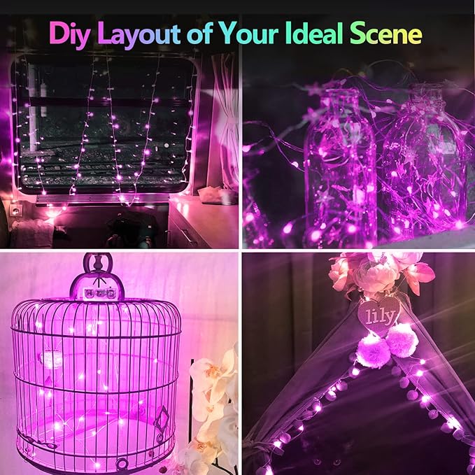 4 Pack 20FT 60LED Christmas Battery Operated Fairy Lights with Timer, Waterproof Battery String Lights Outdoor Indoor, Battery Twinkle Lights for Bedroom Wedding Birthday Party Christmas(Purple)