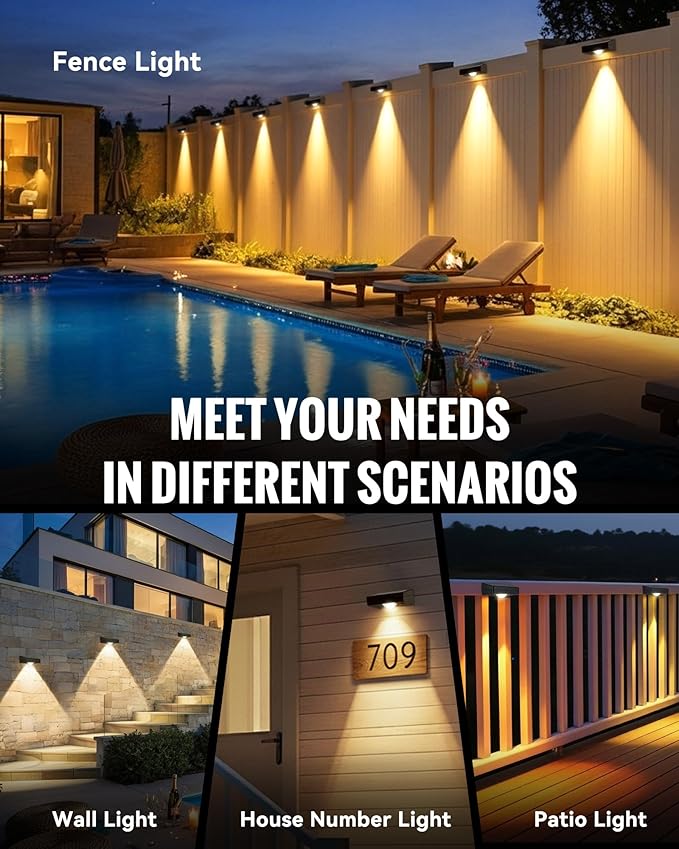 Solar Fence Lights Outdoor Waterproof, Fence Light Solar Powered with 3 Modes for Outside, Deck, Step, Yard, Stairs, Balcony, Patio, Railing (3000K/4500K/6500K, 12 Pack)