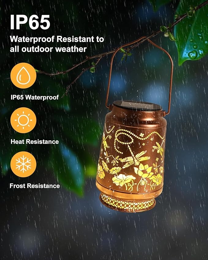 2 Pack Dragonfly Solar Lanterns Outdoor Waterproof, Garden Decor Birthday Gifts for Women Mom Grandma Sister, Metal Hanging Solar Lights Outside Decorative for Backyard Patio Lawn Pathway Landscape