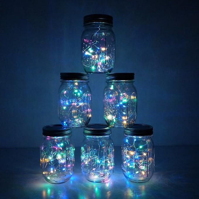 Decorman Solar Mason Jar Lights, 8 Pack Waterproof Fairy Star Firefly Lids String Lights with 8 Hangers for Patio Yard Garden Party Wedding Christmas Decoration(Jars Not Included)
