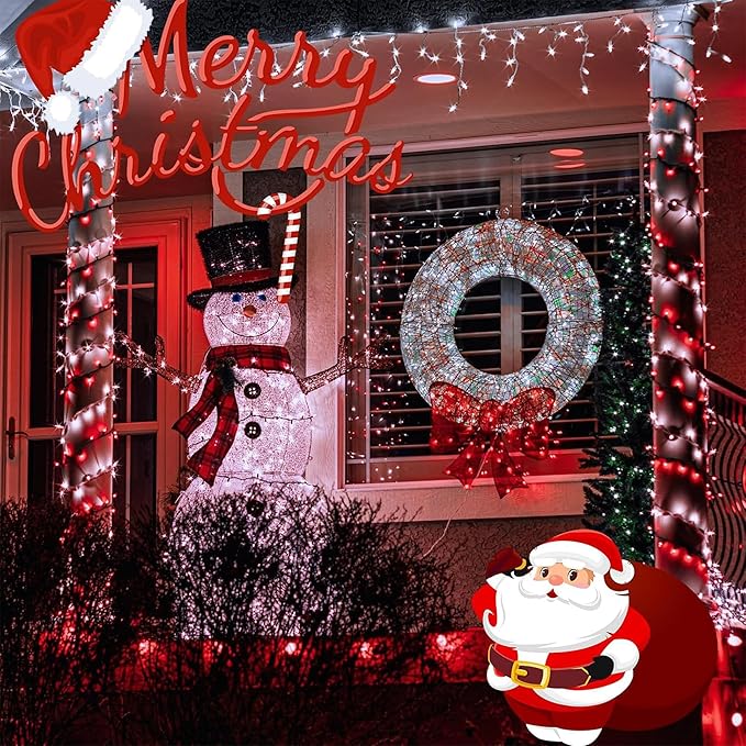 Joomer Battery Christmas Lights, 66ft 200LED Fairy Lights Battery Operated Timer 8 Modes Waterproof for Outdoor Home Garden Party Holiday Christmas Trees Decoration (Red White)