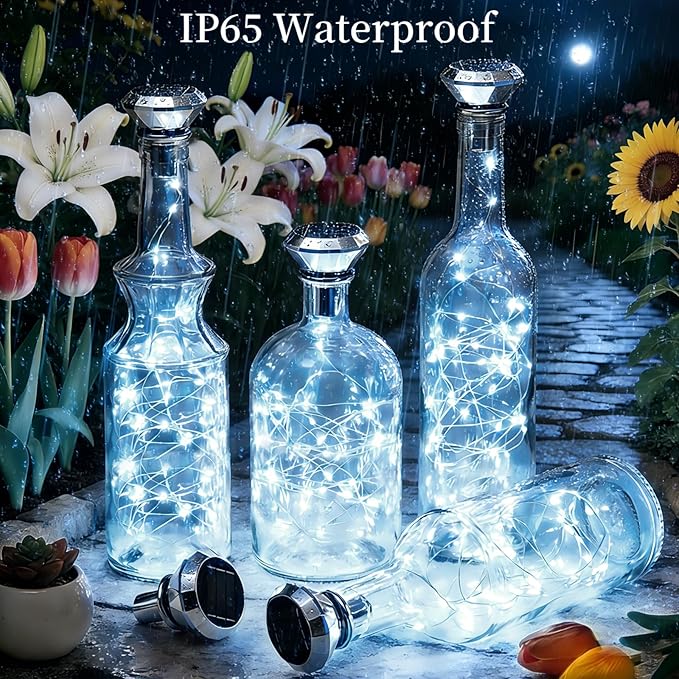 Solar Diamond Shaped Wine Bottle Cork Lights 10 Pack Solar String Fairy Lights Outdoor Waterproof for Wedding Holiday Garden Patio Pathway Bar Concert Indoor Outdoor Decorative (Cool White)