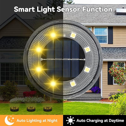 ELUTENG Solar Ground Lights 8 Pack IP68 Waterproof Solar Pathway Lights 8 LED Garden Lights Anti-Rust Outdoor Landscape Lighting for Lawn, Yard, Deck, Driveway, Walkway (Warm Light)
