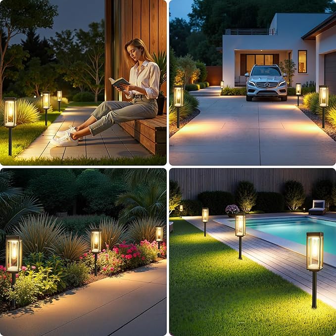 WdtPro Bright Solar Pathway Lights Outdoor, 8 Pack Solar Powered Garden Lights Waterproof, Auto On/Off, Up to 15 Hrs Outdoor Light for Pathway Yard Walkway Driveway Patio Decor Landscape