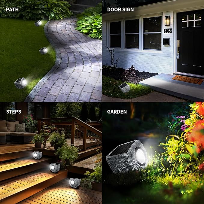 Solar Rock Lights Outdoor 2 Pack, Bright Solar Spotlights Outdoor Waterproof, Wireless LED Rock Lights, Auto On/Off Landscape Spotlights Walkway Solar Lights for Outside Yard Patio Pathway Flowerbed