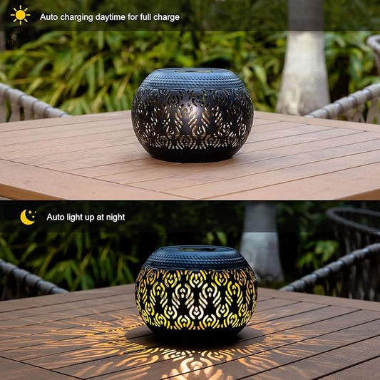Solar Lanterns Waterproof Outdoor Decor,Hollow Out Retro Metal Solar Lights, Unique Gardening Gifts for Women Mom, Outside Garden Yard Porch Lawn Indoor Tabletop Decorations