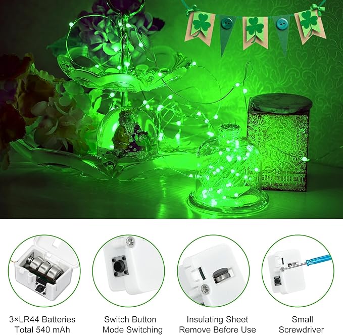 12-Pack Outdoor String Lights, 7ft Green Waterproof LED