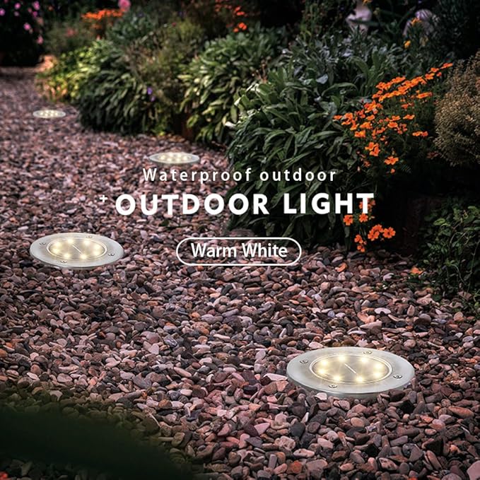 ZGWJ 8 Pack Solar Ground Lights,8 LED Solar Garden Lights Outdoor Waterproof Landscape Lighting for Yard Walkway Patio Lawn Driveway Decoration Warm White