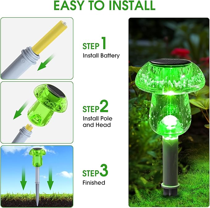 Solar Outdoor Lights, 16 Pack Waterproof Solar Mushroom Lights for Garden Yard Pathway Path Walkway Driveway Lawn Landscape Outside Decor, Yellow Green Purple Red