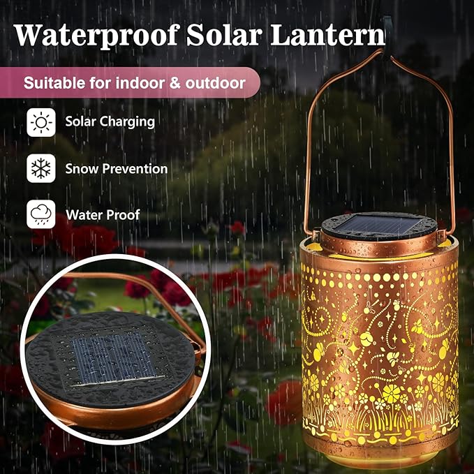 Birthday Gifts for Women Mom Grandma, Firefly Gardening Gifts for Women, Solar Lantern Outdoor Waterproof Garden Decor Hanging Solar Lights Yard Decorations Outdoor, Backyard, Patio