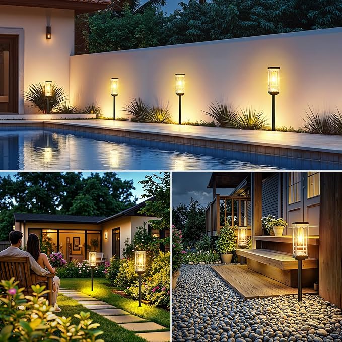 2 Pack Solar Lights Outdoor Pathway, Up to 15 Hrs Brighter LED Path Light Waterproof, Luxury Tall Solar Outdoor Light for Garden Yard Walkway Driveway Landscape, Warm White