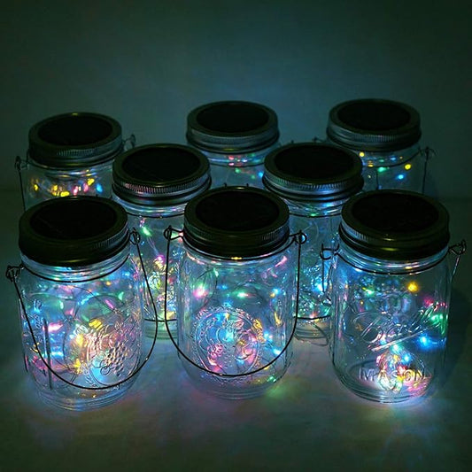 30LED Solar Mason Jar Lights, 8 Pack Jar Lid String Lights (No Jars), Waterproof Fairy Firefly Light for Garden, Patio, Outdoor, Yard, Lawn Decor(Multicolor)