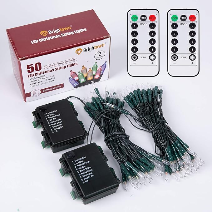 2-Pack Christmas String Lights, 50 LED Waterproof Twinkle Lights