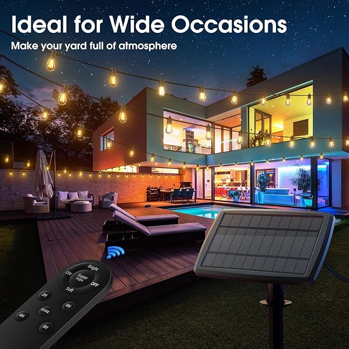 KYY 78FT(72+6) Solar String Lights Outdoor with USB Port Remote Control, LED Waterproof Solar Powered Patio with 24 Sockets, Heavy-Duty and UL Listed Porch Market Lights
