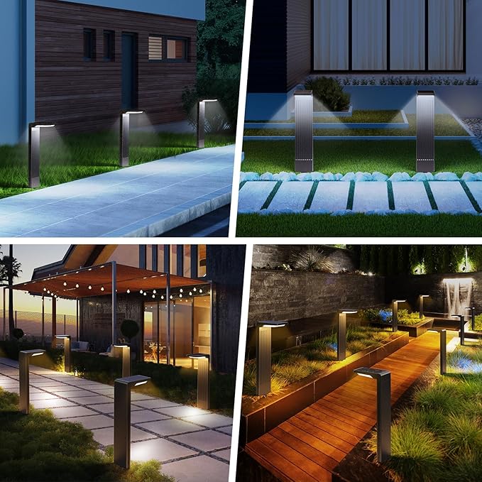 Solar Pathway Lights Outdoor 4Pack, Bright 60LED Solar Path Lights Outside Waterproof, Warm & Cool Walkway Lights Solar Powered, Landscape Light for Driveway Lawn Patio Garden Yard