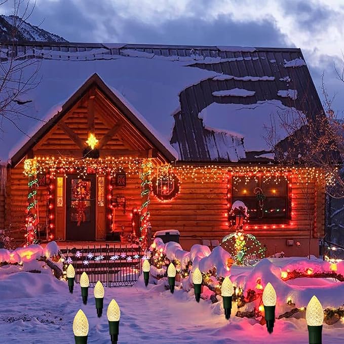 Solar Christmas Pathway Lights Outdoor, 20 LED C9 With 20 Stakes, 23FT Decorations Strawberry String for Roof Yard Patio Walkway Driveway, Warm White