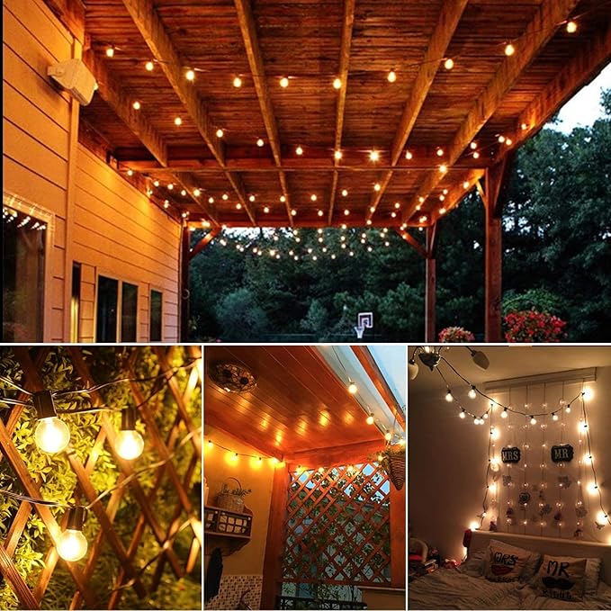 LED Outdoor String Lights, 25Ft G40 Globe Patio String Light Waterproof with 27 LED Warm White Bulbs, Hanging Outdoor Lights for Backyard Garden Porch Bistro Wedding Party Holiday Decor, Black Wire