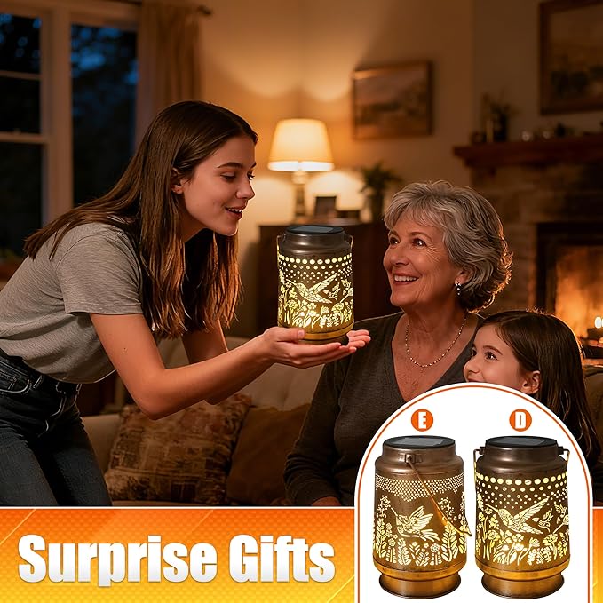 2 Pack Hummingbird Solar Lantern - Hummingbird Solar Lights for Outside, Patio, Backyard, and Porch - Waterproof Hanging Lantern for Outside - Perfect Gifts for Women