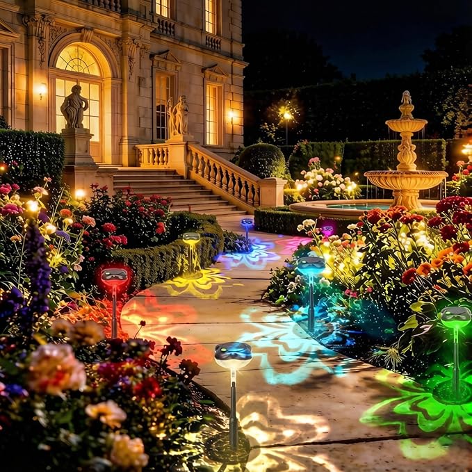 SFV 8 Pack RGB Solar Pathway Lights Outdoor, Color Changing or 7 Fixed Color Mode, Four-Leaf Clover Design, IP65 Waterproof, Auto On/Off, 800mAh Landscape Lighting for Garden Yard Lawn Landscape