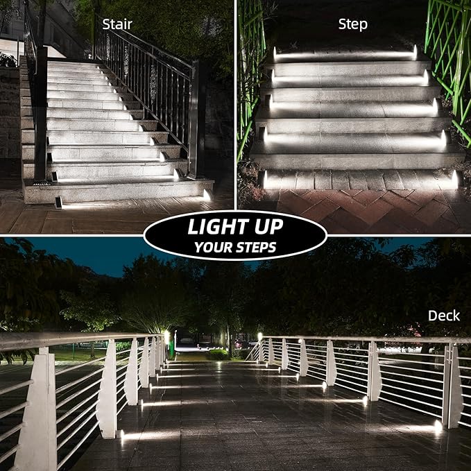 NIORSUN 12 Pack Stair Lights Outdoor Waterproof IP67, Solar Step Lights for Outside Auto On Off, Cool White, Solar Light for Steps, Stair, Patio, Yard, Porch, Front Door, Sidewalk, Deck Decor, Brown