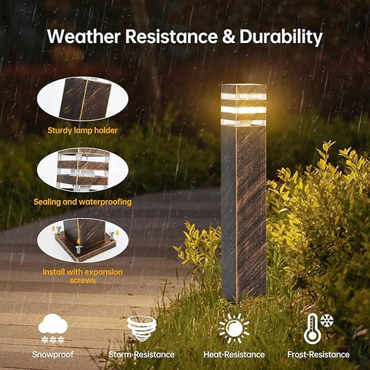 SLAWA 23.6In Pathway Lights Bronze E26 Outdoor Waterproof Post Lights Outside Housing Landscape Path Lighting Exterior Sideway Porch Lighting Patio Lawn Bollard Lamp Exterior Floor Lamp with Warm Bulb