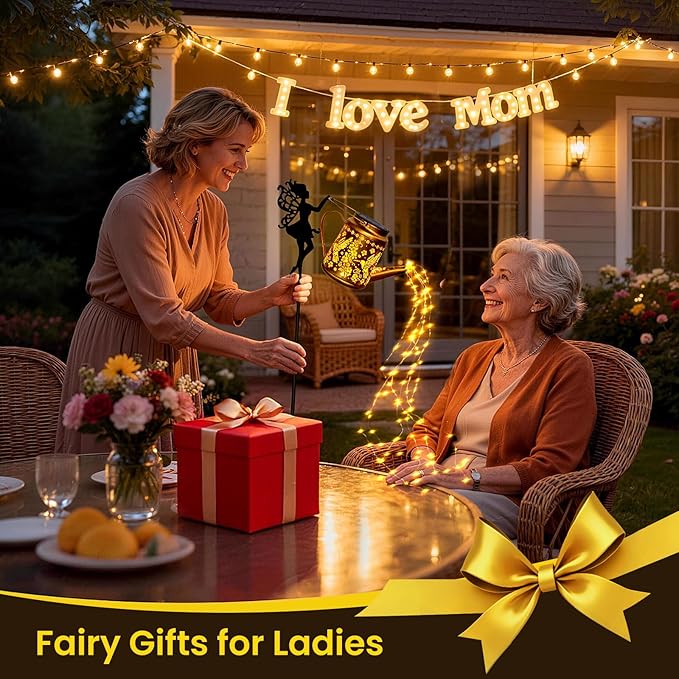 X-PREK Solar Lights Outdoor Waterproof, Fairy Solar Garden Lights Outdoor Decoration, Hummingbird Solar Watering Can Light Gardening Gifts for Mom Grandma 2 Packs