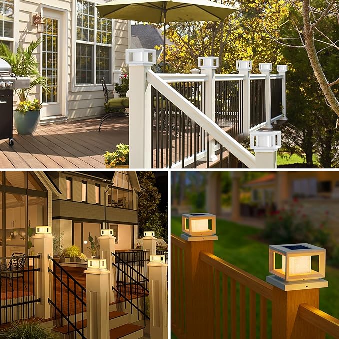 Mlambert 8 Pack Solar Post Lights Outdoor, Waterproof Fence Cap for Deck, 4x4 6x6 Wooden Vinyl Outdoor Lights with Shinning Effect, White