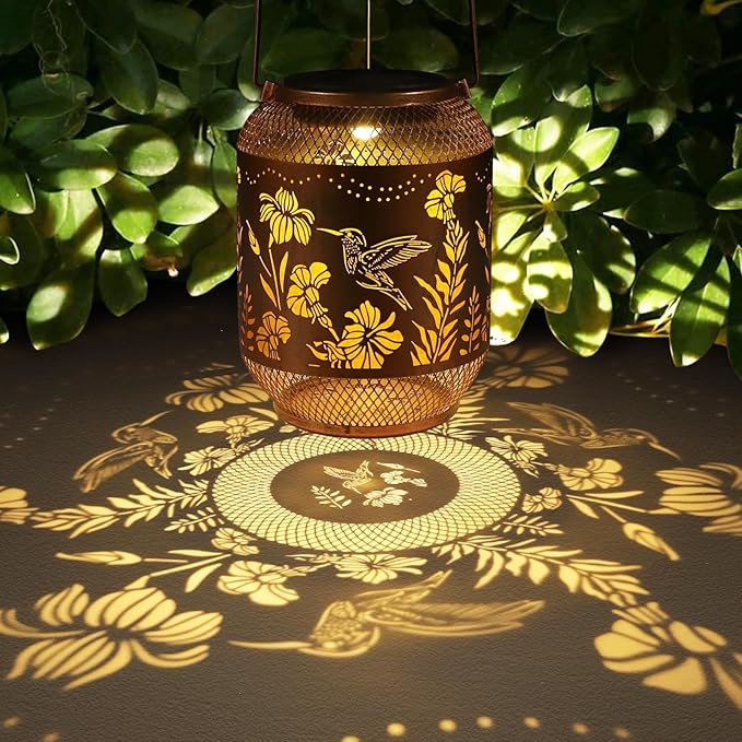 Hummingbird Solar Lanterns Outdoor Waterproof, Birthdays Gifts for Women Mom and Grandma, Metal Hanging Lanterns Decor Garden Decorative Solar LED Light for Yard, Patio, Lawn, Porch, Backyard