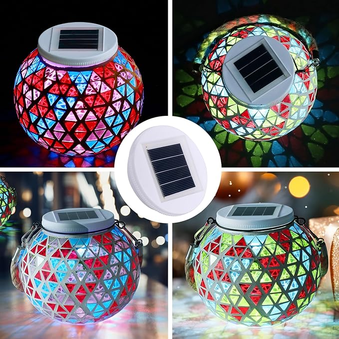 2 Pack Solar Lantern Light Replacement Top(Top Size 3.15 Inch, 2.76 Inch Bottom), 8 Lighting Modes, 7 Lumens, Water Resistant, Touch Control, DIY Hanging Lanterns White LED,Painted Finish