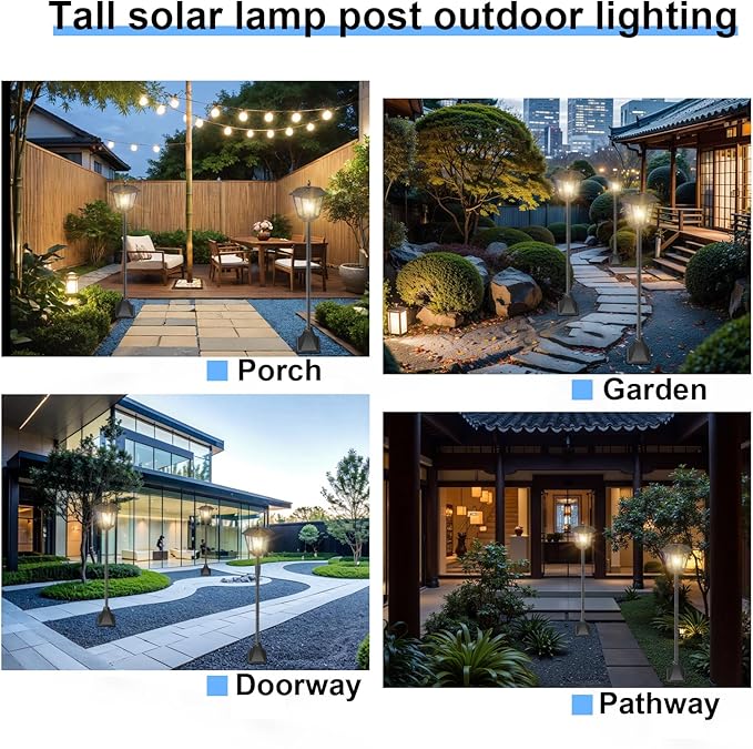 Solar Lamp Post Lights Outdoor Waterproof, 70" Tall Solar Light Poles for Outside, Decorative Floor Lamp Lighting for Garden Patio Yard Lawn Pathway Driveway, Warm White